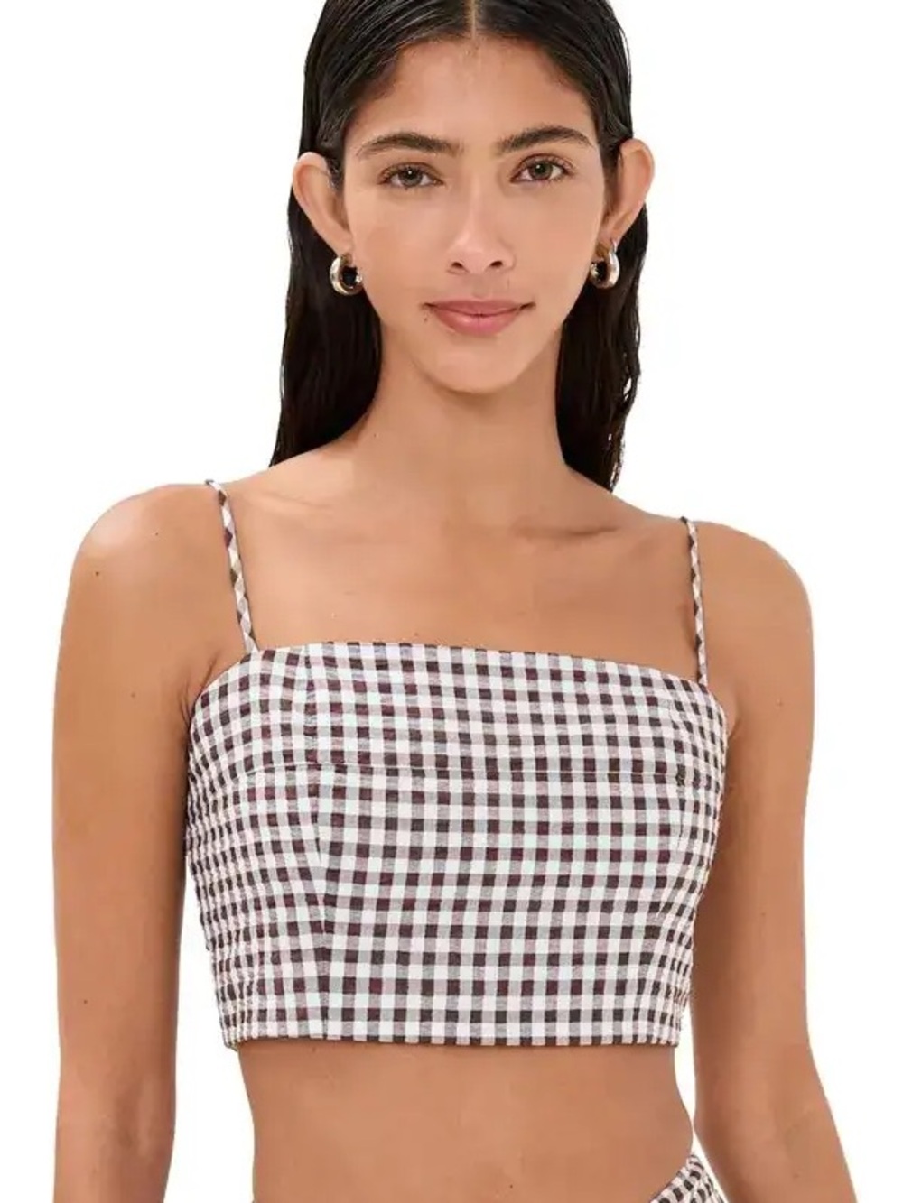 STAUD Procida Top Federico Tank in Dark Chocolate gingham